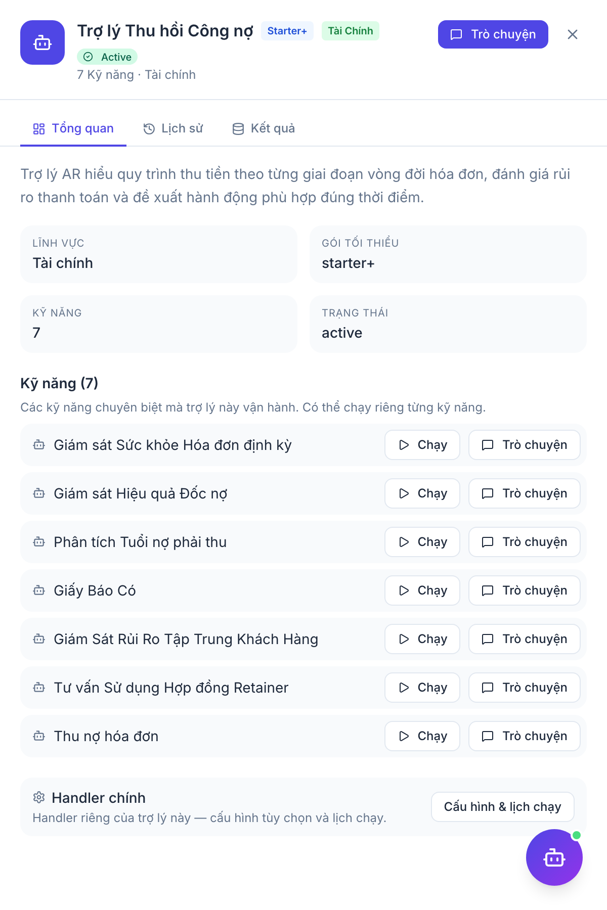AR Collector — panel kết quả agent