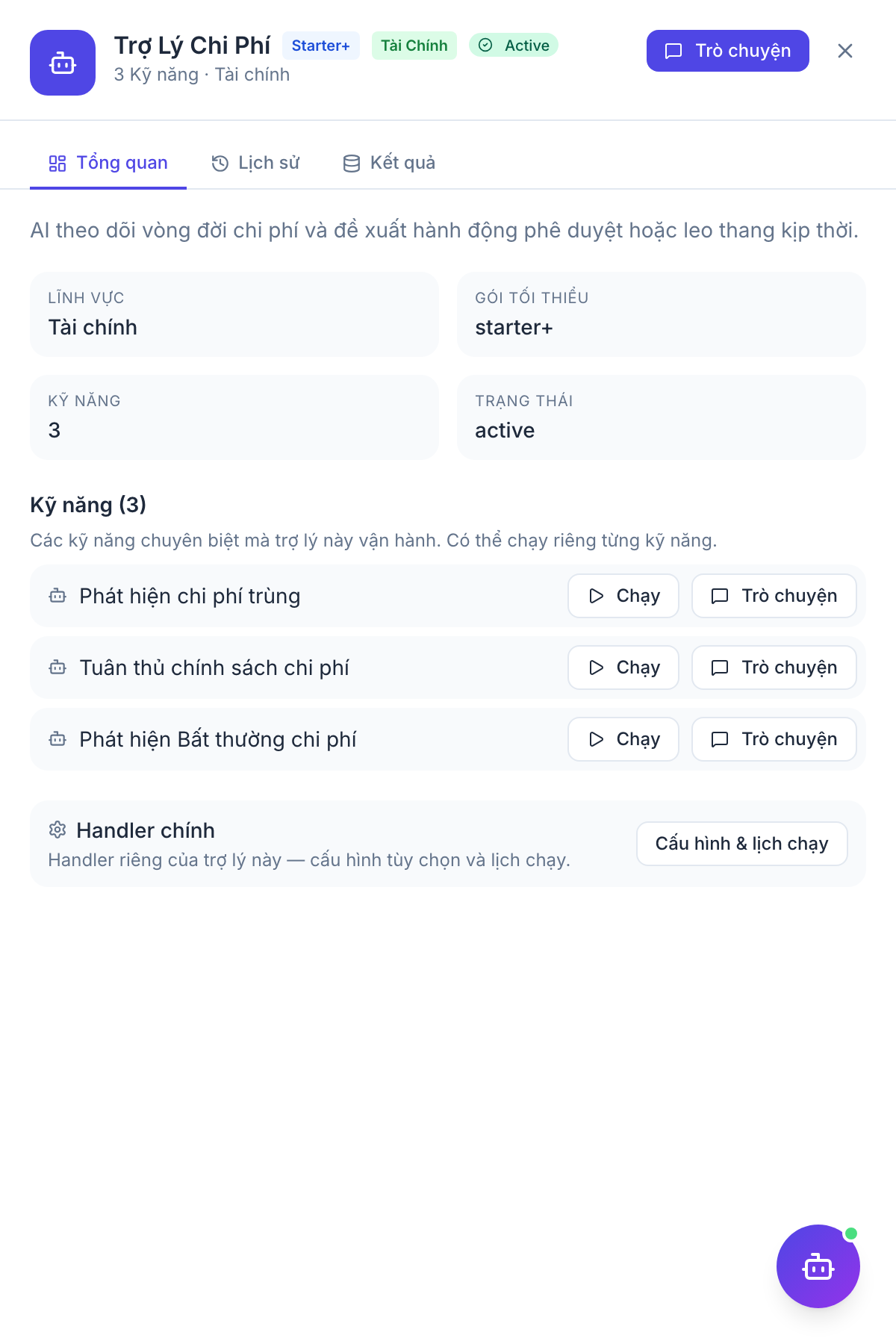 Expense Auditor — panel kết quả agent