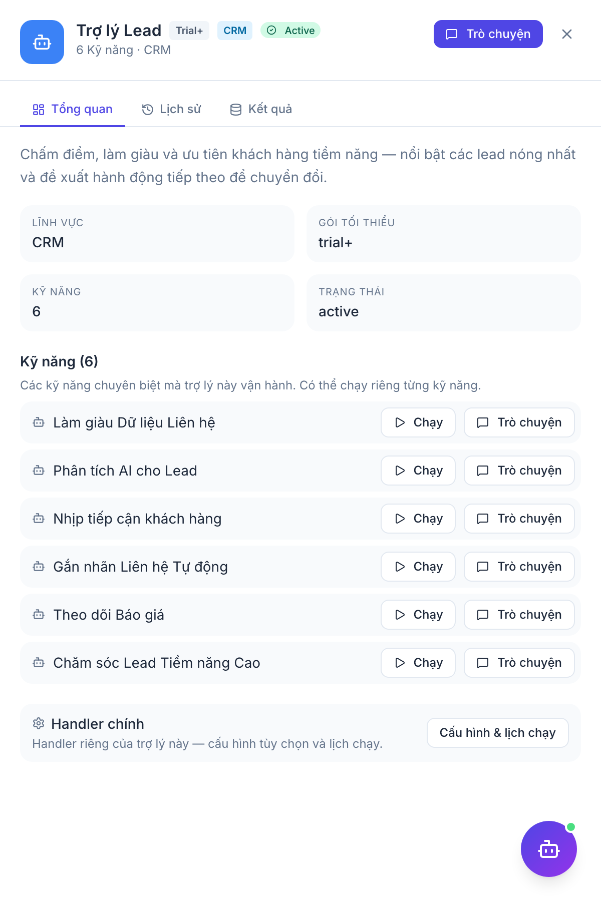 Lead Qualifier — panel kết quả agent