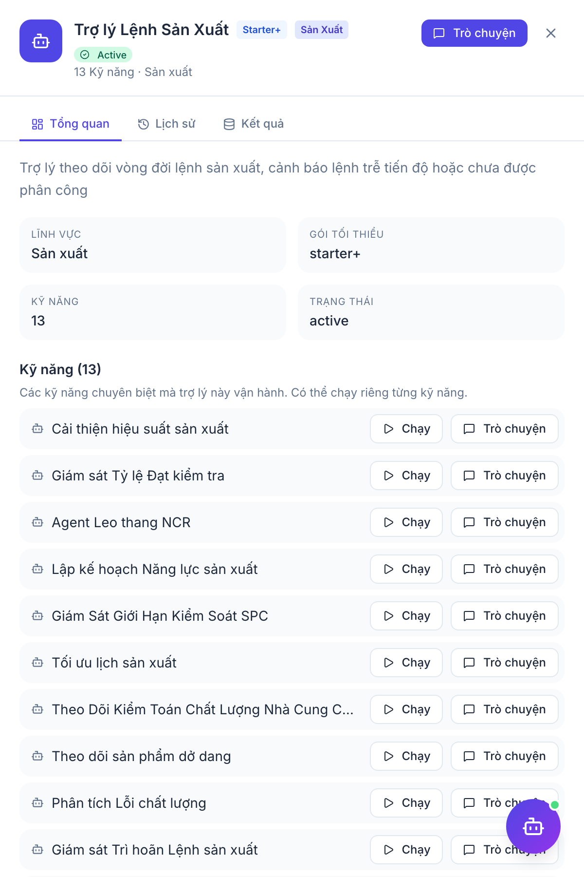 Quality Inspector — panel kết quả agent
