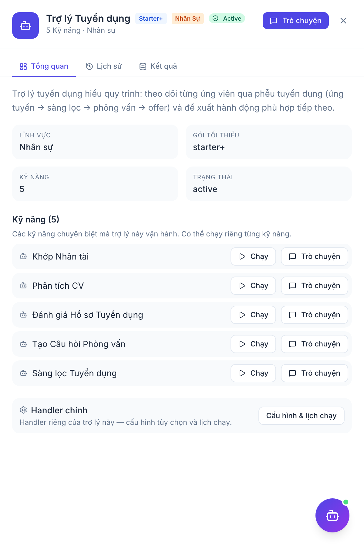 Recruiter Copilot — panel kết quả agent