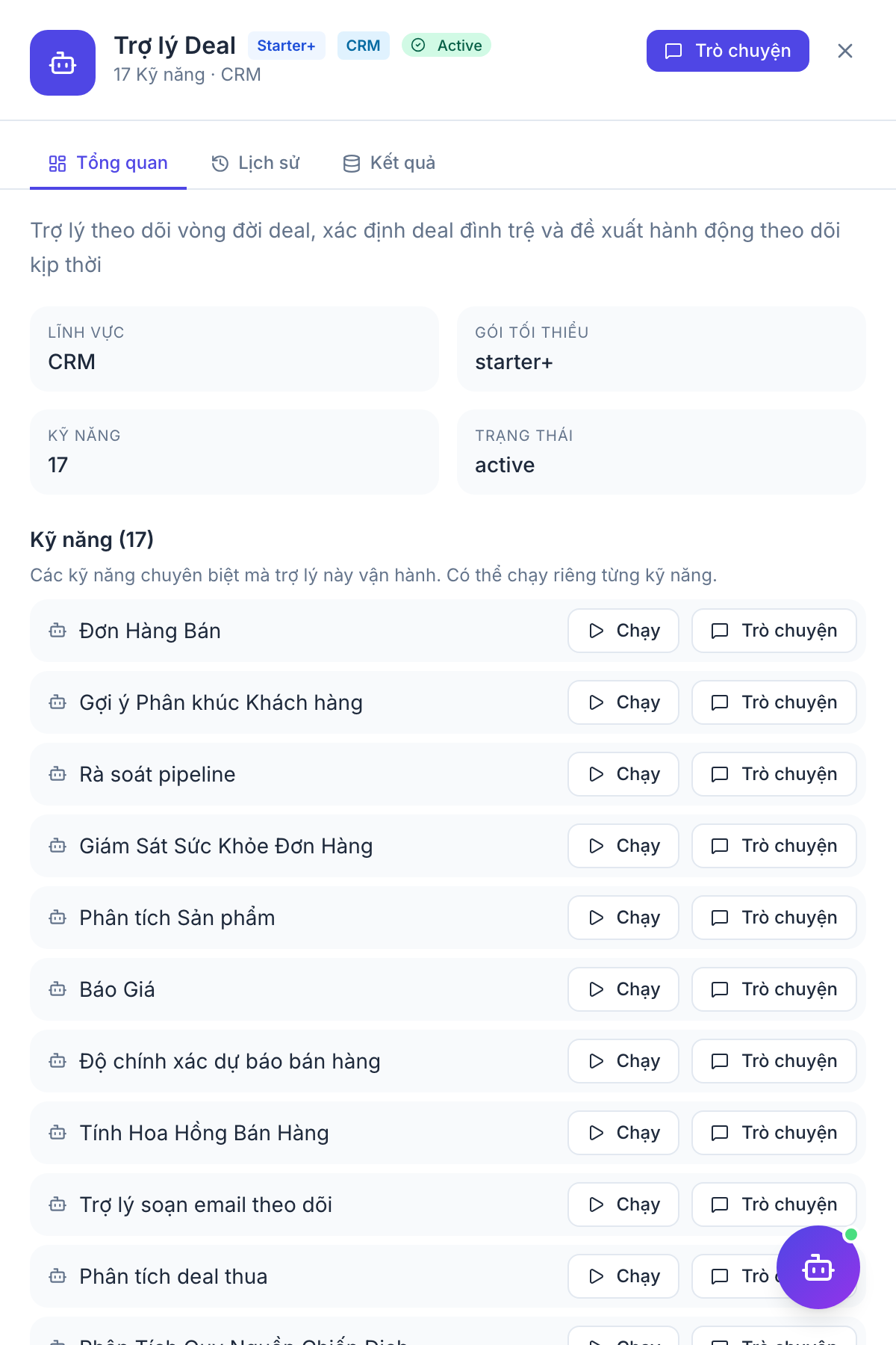 Sales Coach — panel kết quả agent