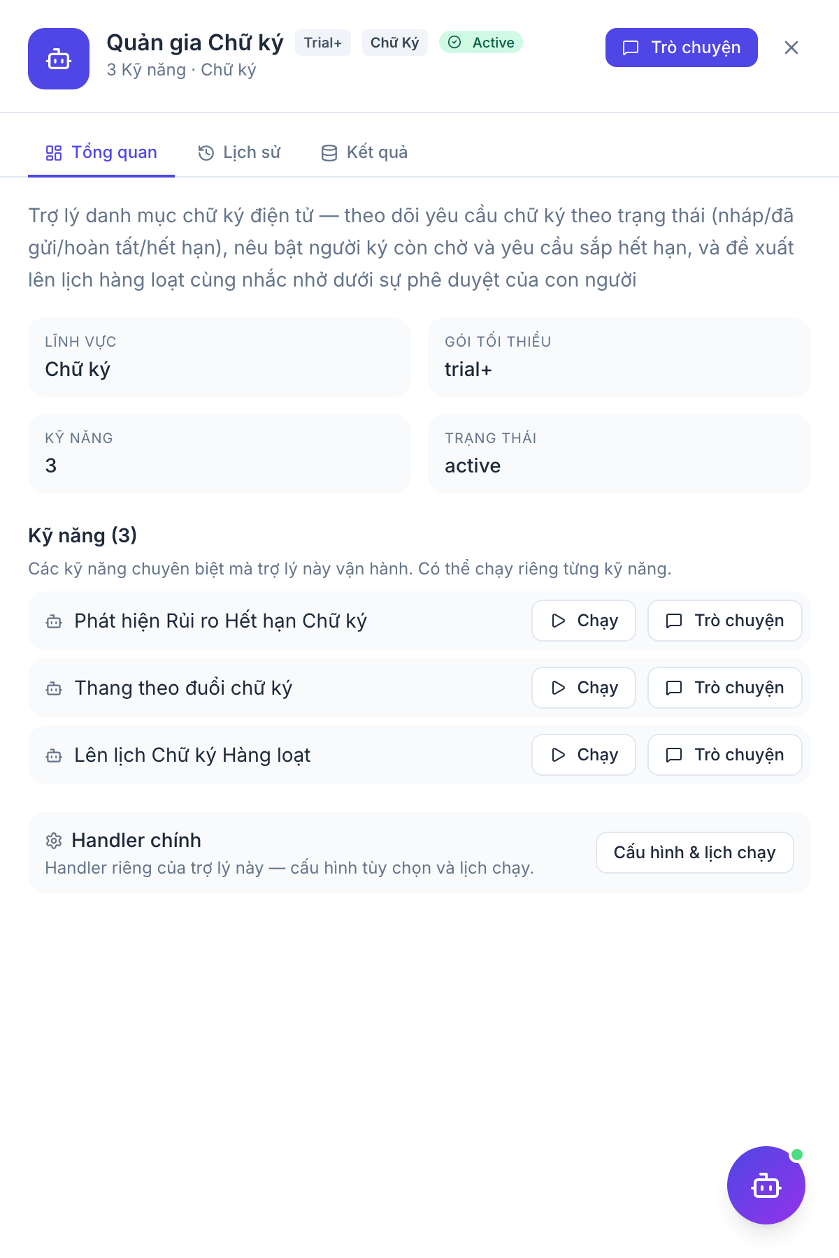Signature Steward — panel kết quả agent