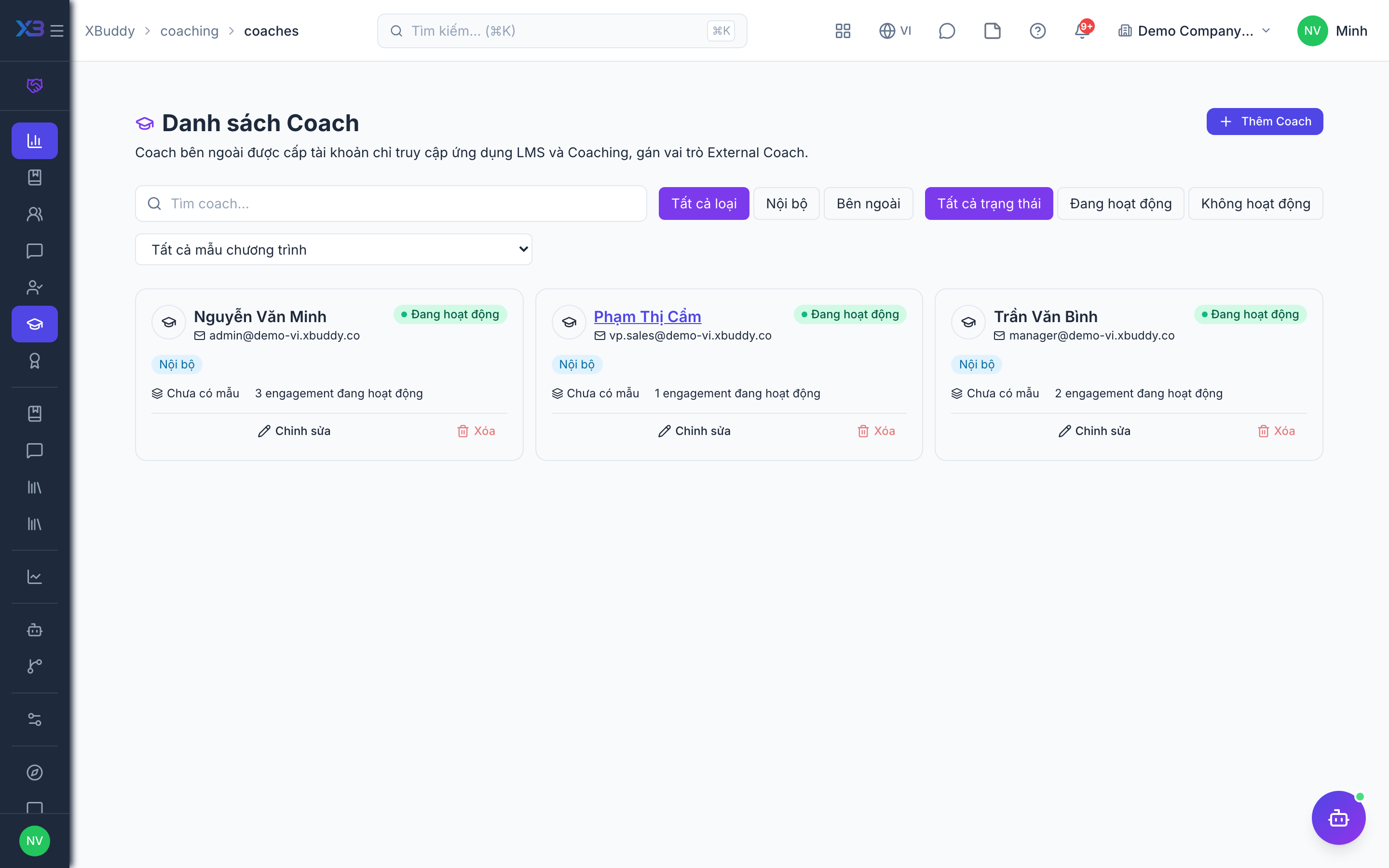 Coaching — Danh bạ coach gồm coach nội bộ và bên ngoài