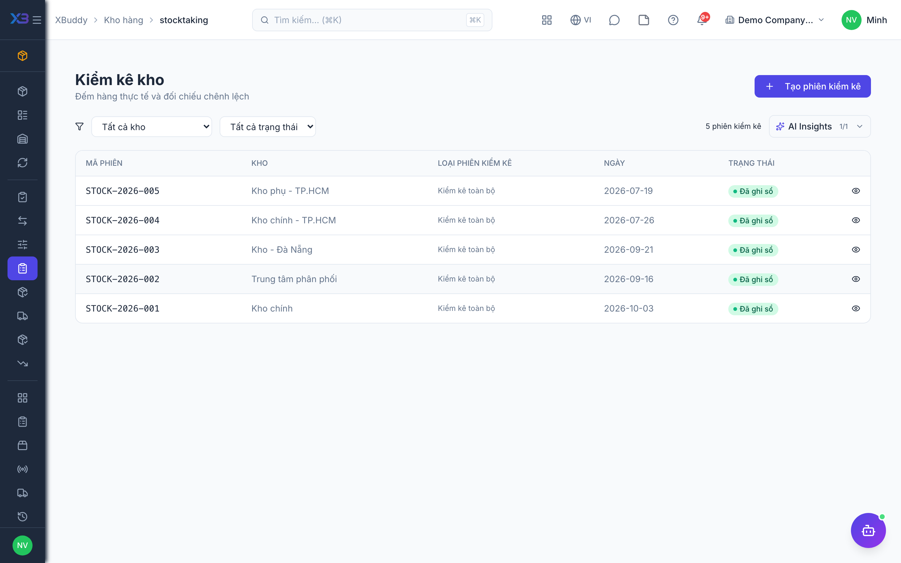 Inventory — Stocktaking with counted vs system quantities