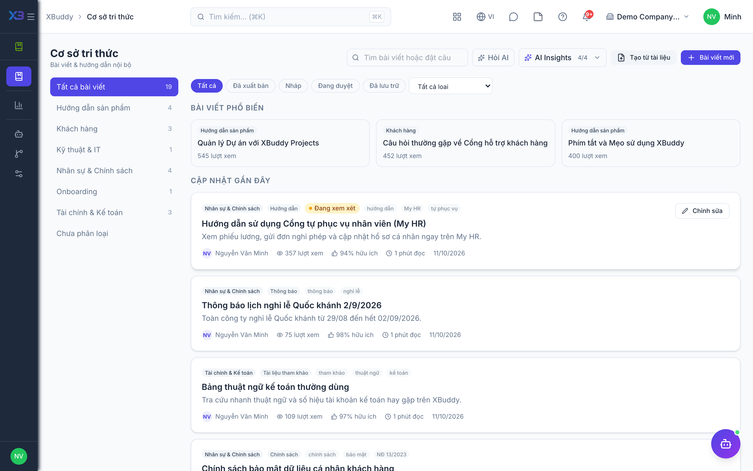 Help Center — the AI Hub showing Knowledge Curator insights