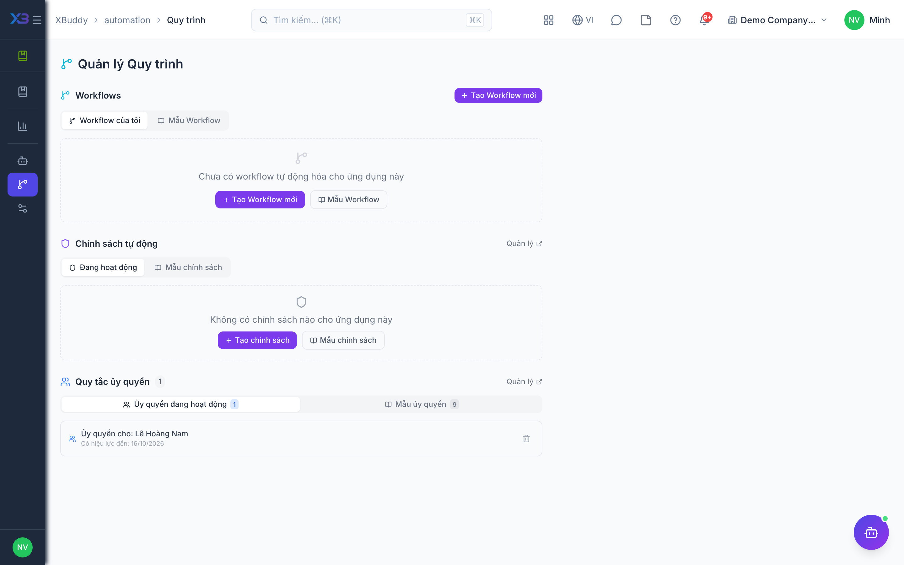 Help Center — workflow management page for review and approval