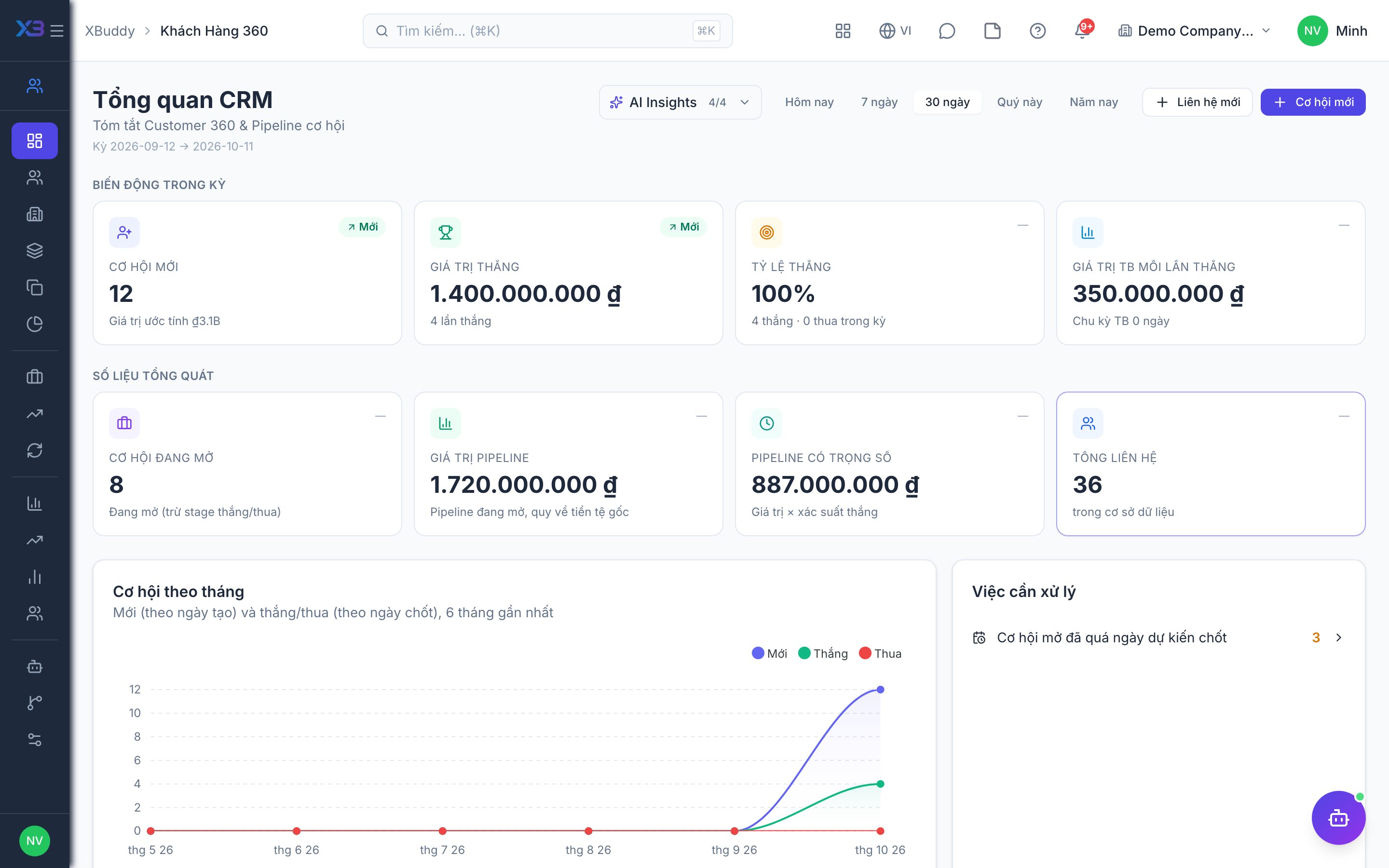 Khung ứng dụng XBuddy — App Switcher góc trên trái, thanh nav trái, thanh trên cùng