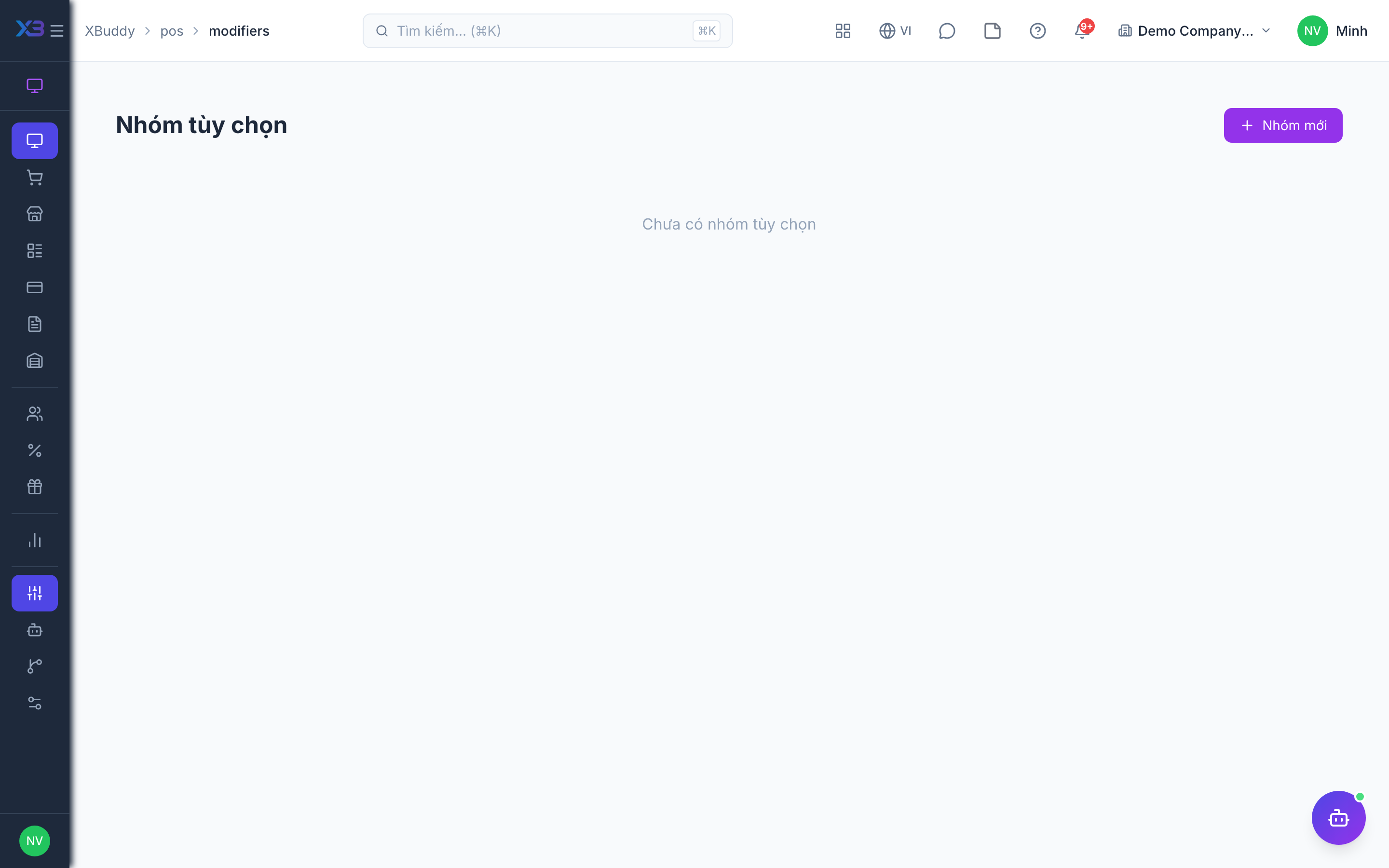 POS — Modifier groups and options