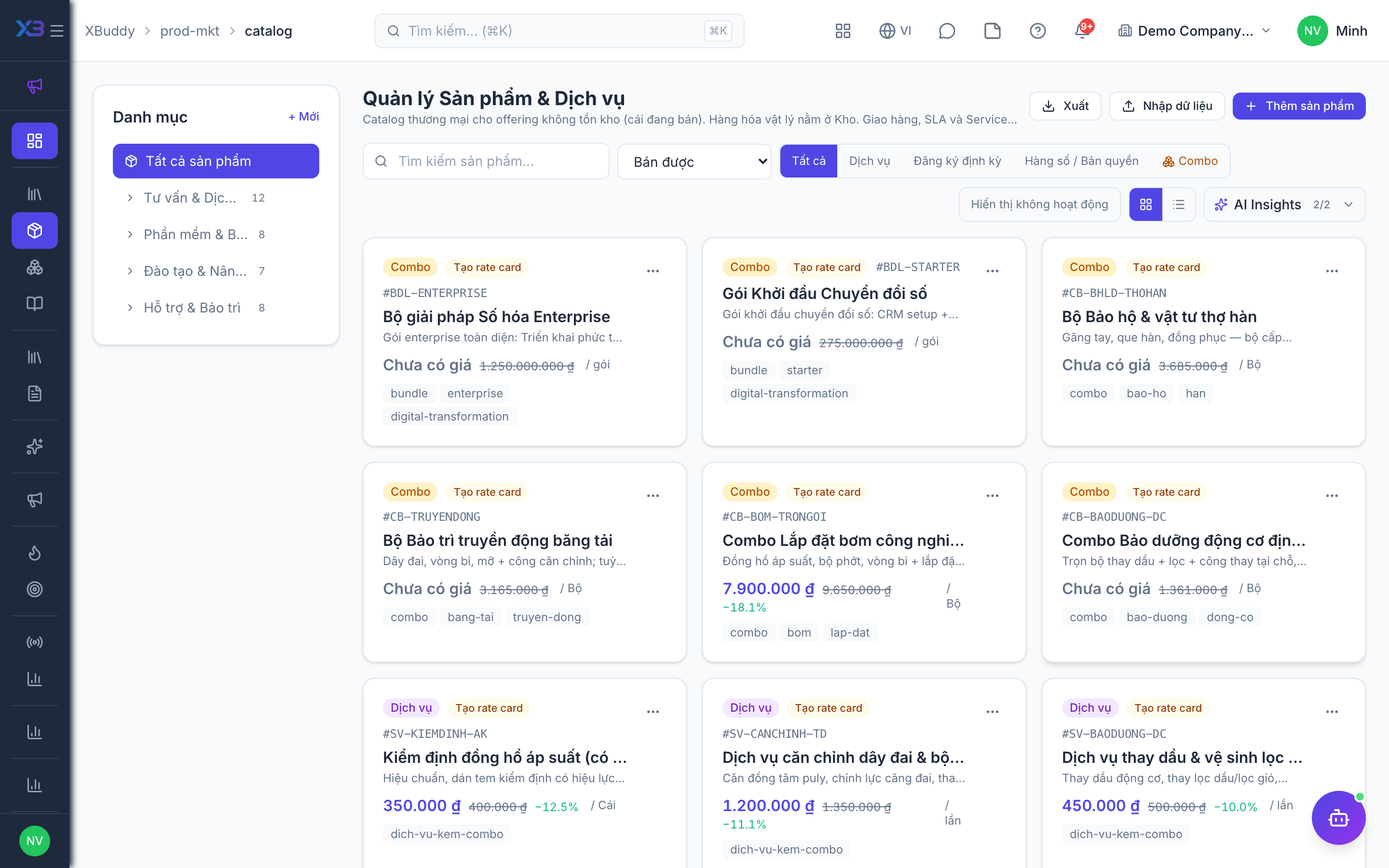 Sản phẩm & Marketing — Danh mục Sản phẩm & Dịch vụ