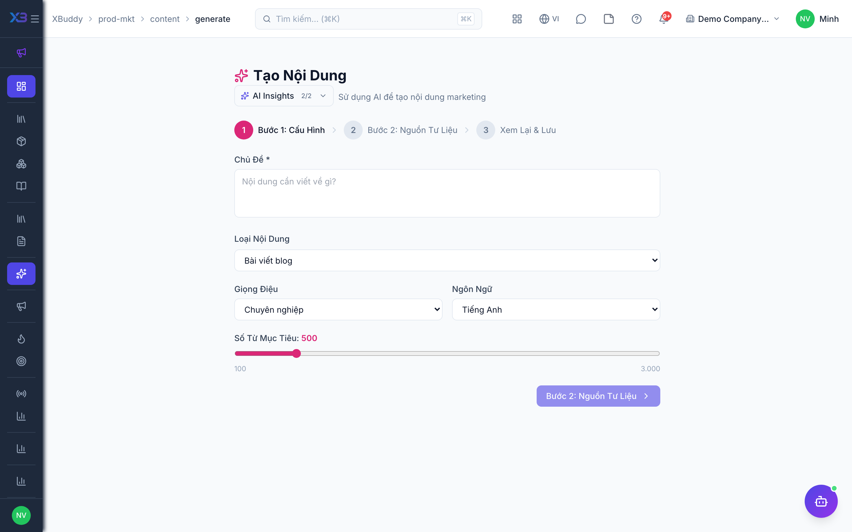 Sản phẩm & Marketing — Tạo nội dung bằng AI