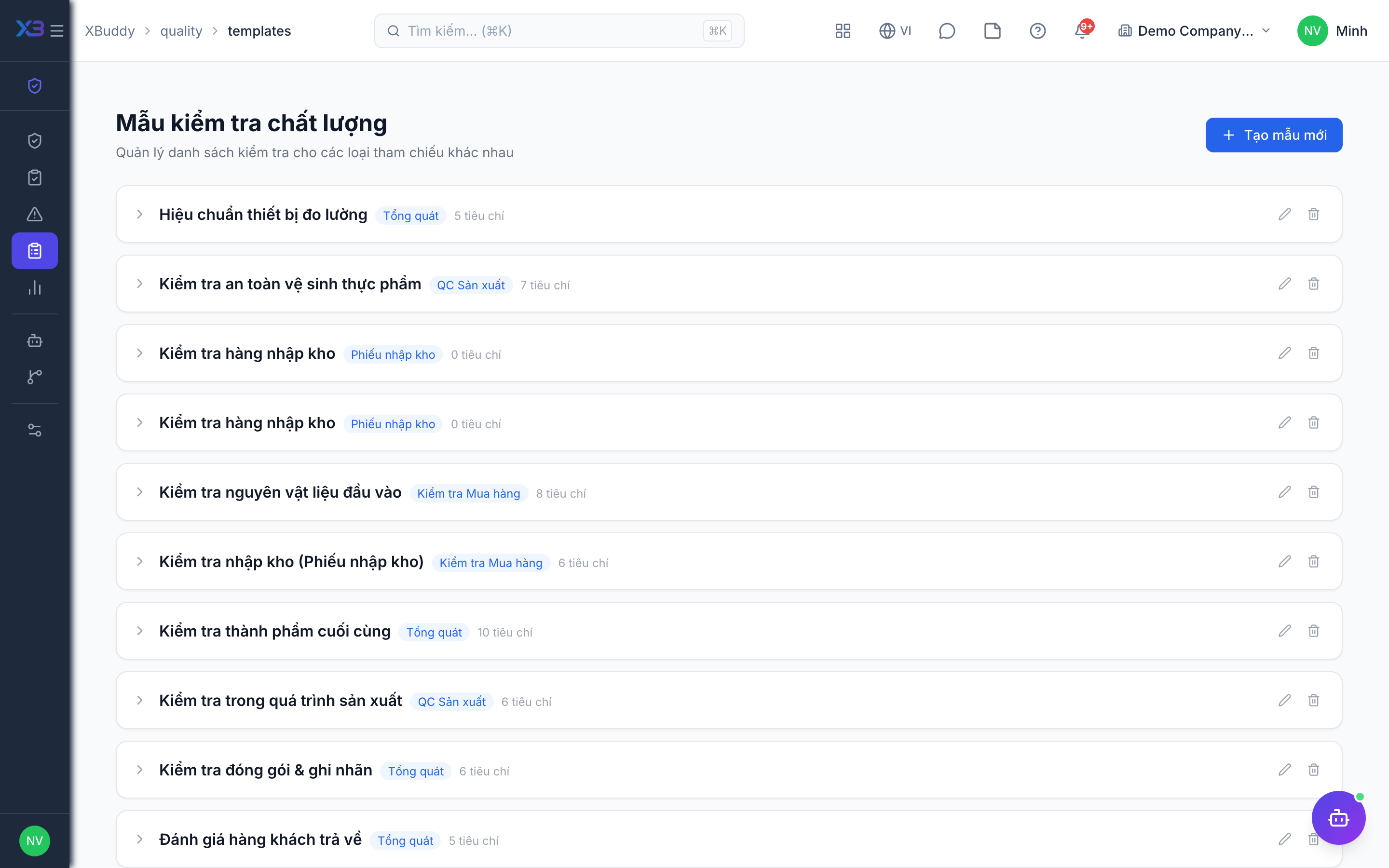 Quality — Inspection template builder with checklist and tolerances