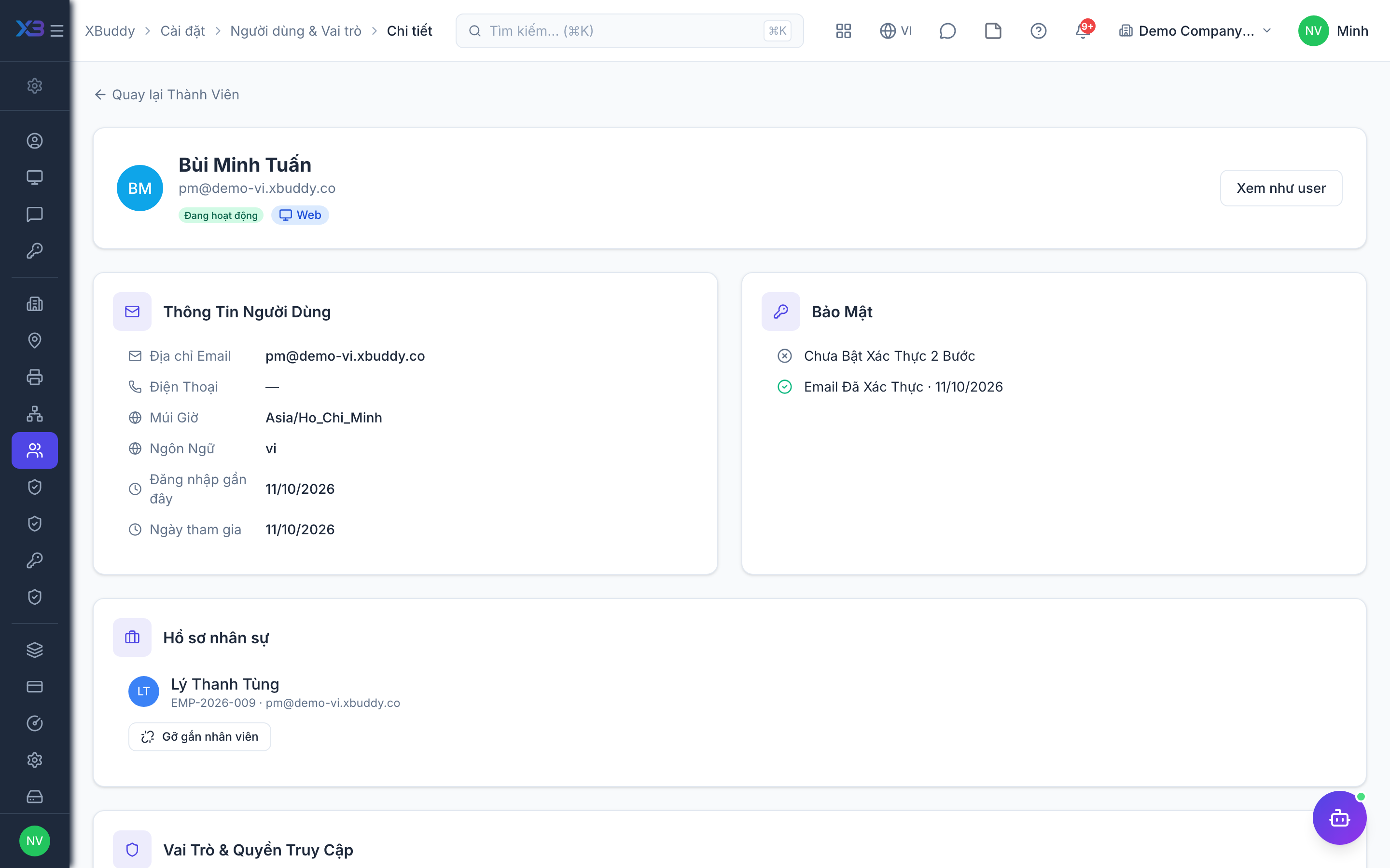 Settings — User detail assigning roles